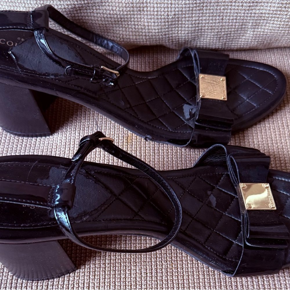 Cole Haan-Elegant Black Sandals with Gold Accents